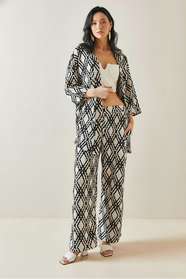 Etnik Desen Kimono Pantalon Takım
