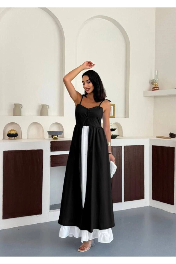 İthal Krep Kumaş Tasarım Elbise Siyah