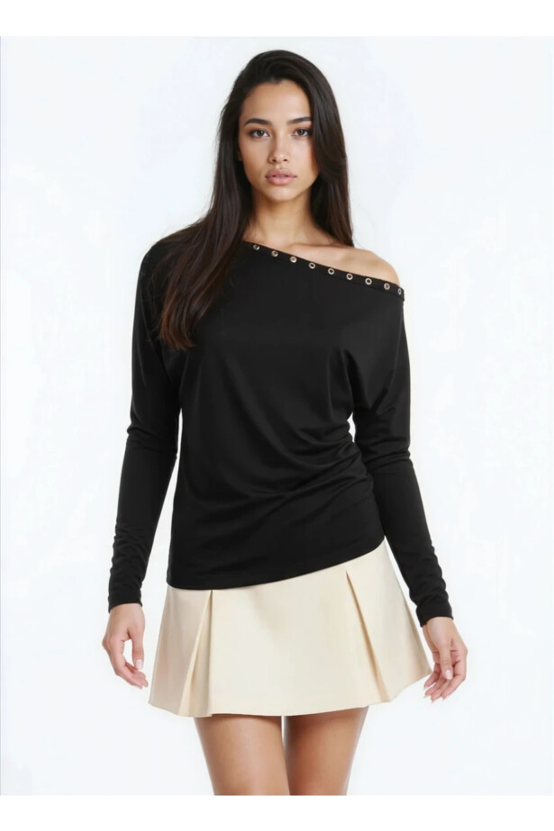 Kadın Kayık Yaka Yarasa Kol Yakası Troklu Lycralı Penye Bluz