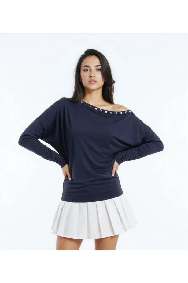 Kadın Kayık Yaka Yarasa Kol Yakası Troklu Lycralı Penye Bluz
