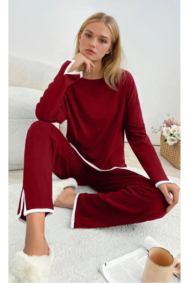 Kadın Relax Fit Süprem Pijama Takım Bordo
