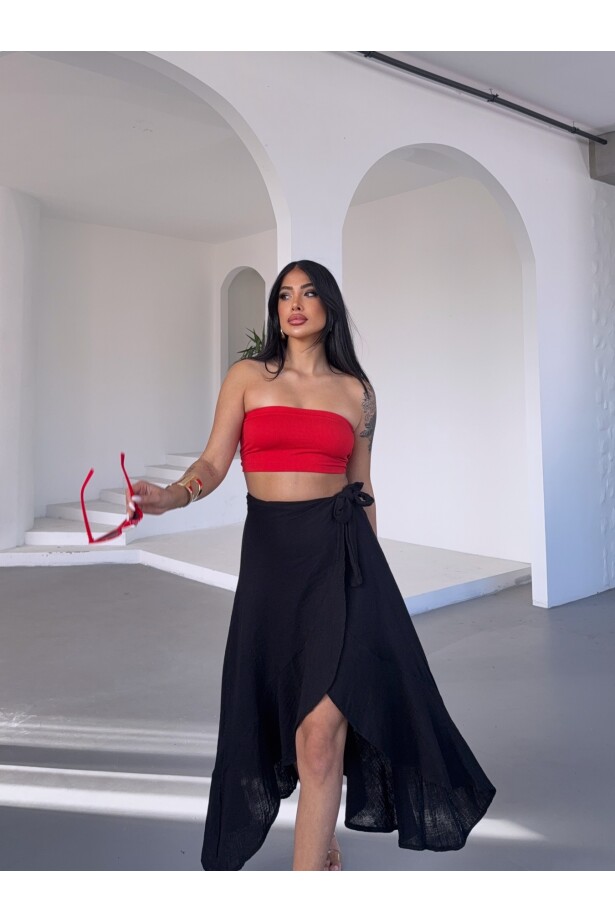 Müslin Kumaş Asimetrik Etek Siyah