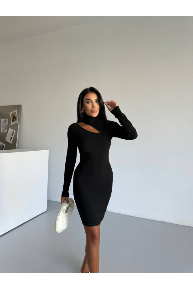 Ottoman Kumaş Boğazlı Yaka Detay Elbise