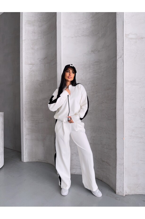 Oysh Kumaş Bel Lastikli Alt Üst Takım Beyaz