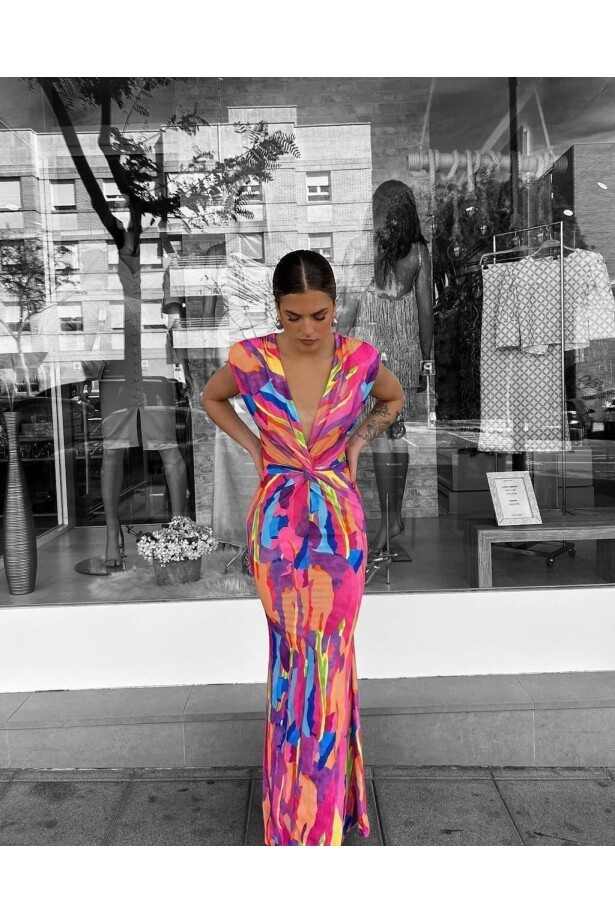 Renkli Skuba Kumaş Tasarım Elbise