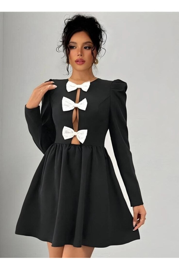 Scuba Kumaş Fiyonk aksesuarlı  Elbise