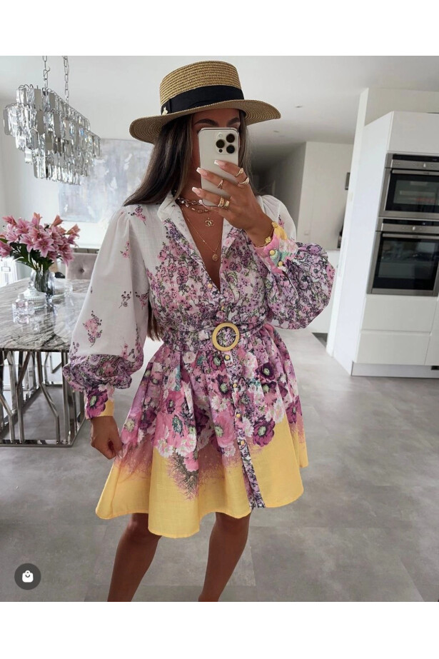 Zimmerman Desen Hakim Yaka Elbise İthal Atlas Kumas