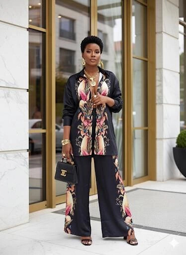 Zimmrman Desen Modal Saten Takım Siyah